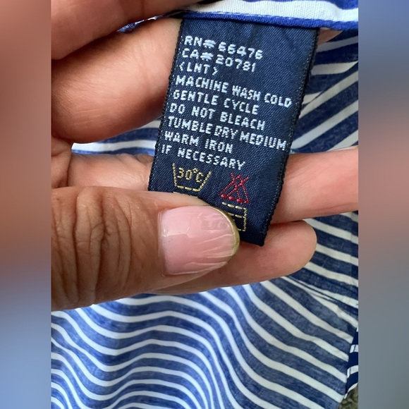 Tommy Hilfiger Women Size 4 Blue/white Striped Shirt Flip Cuff - Super Cute! - Picture 5 of 15